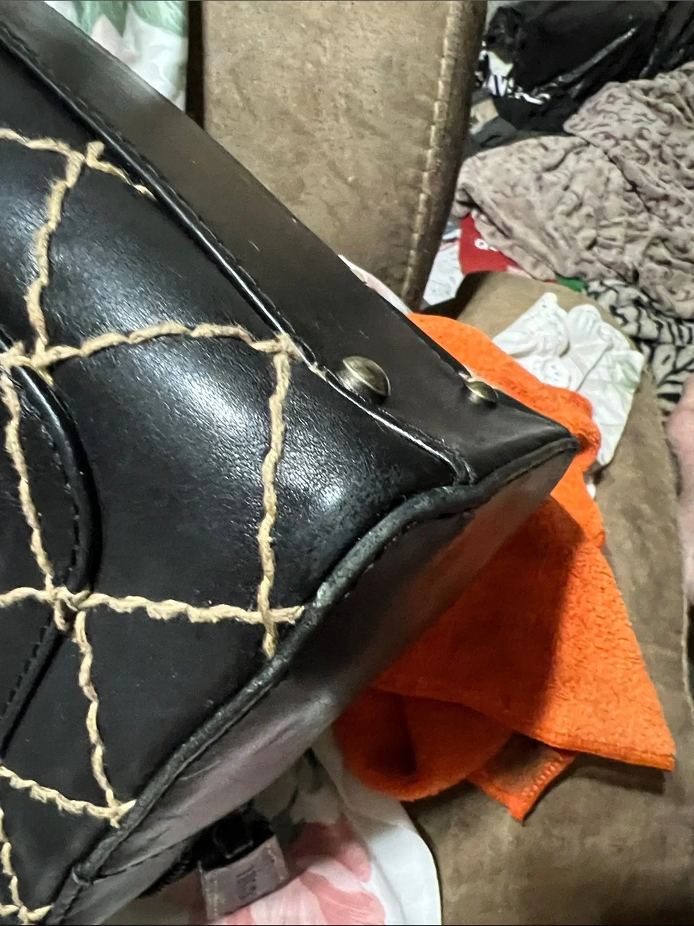 CHANEL Black Quilted Satchel with Cream Stitching (Wild stitch)